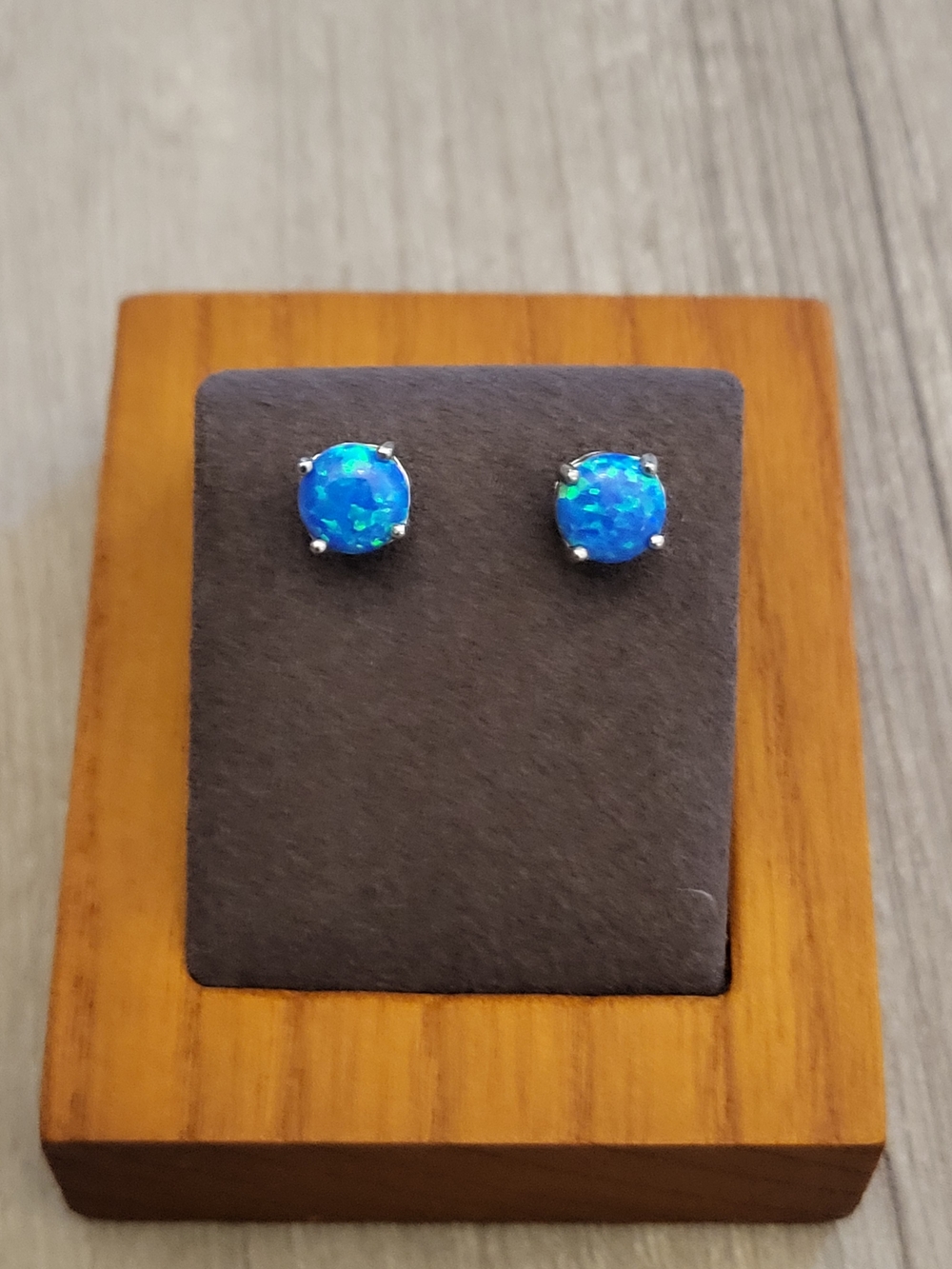 Blue Opal Round Stud Earrings 7mm - 925 Sterling Silver